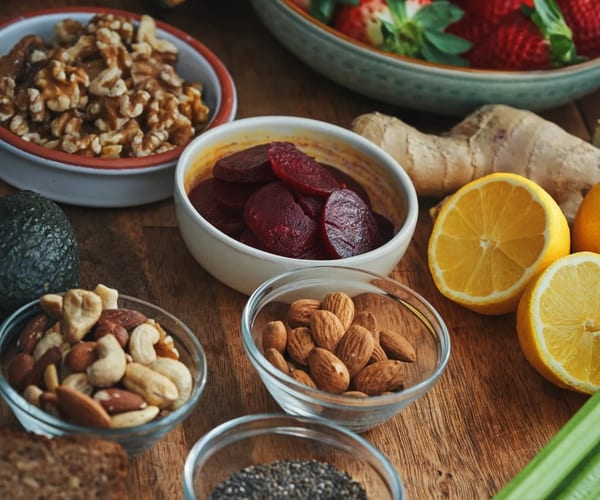 Natural supplements and wellness herbs arranged on a table